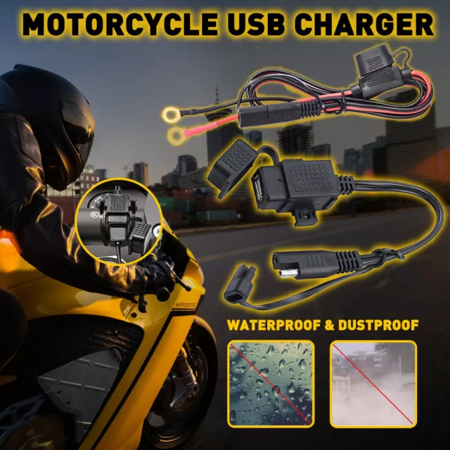 Motorcycle USB Charger Waterproof SAE to USB Adapter Cable Socket Battery Tender