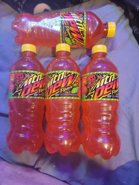 Lot Of 4 Mtn Dew Flaming Hot 20z still sealed hard to find