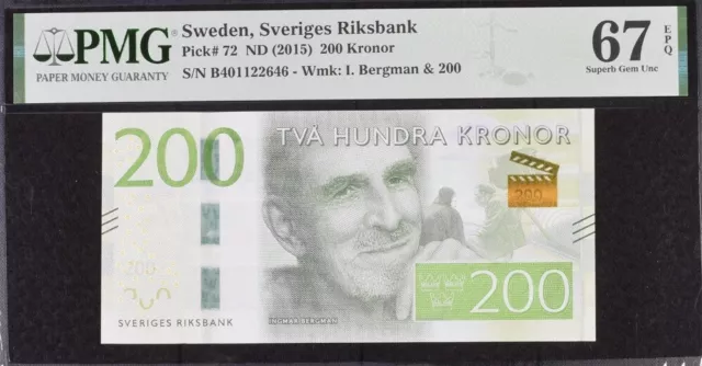 Sweden 200 Kronor ND 2015 P 72 Superb Gem UNC PMG 67 EPQ