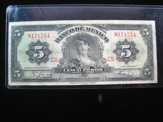 Mexico 5 Pesos 1963 Gypsy Girl Banco Circ 1554# World Currency Banknote Money