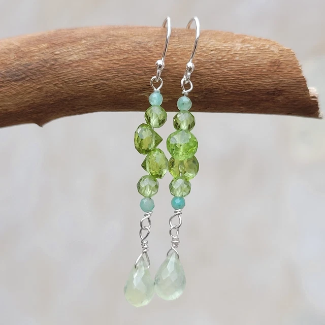 Boucles D'oreilles Dormeuses Argent 925 - Grenat, Péridot, Citrine Et Perles - Neuf Avec étui