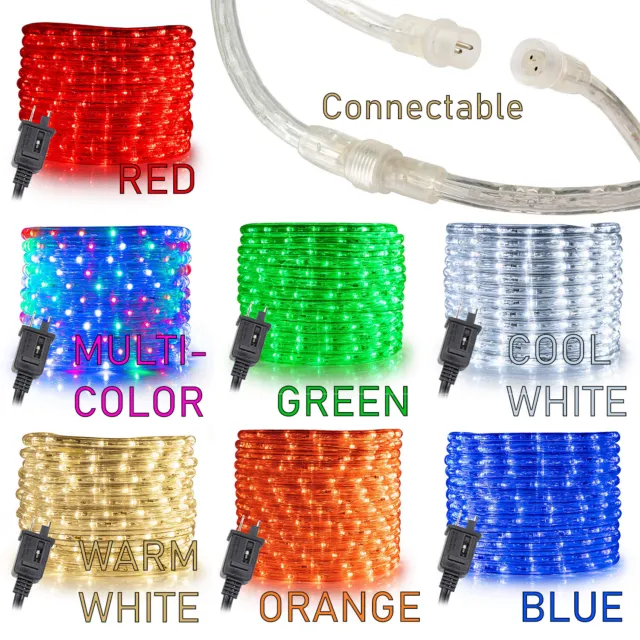10' 20' 25' 50' 100' 150ft Outdoor LED Rope Light Water-Resistant Extend to 300'