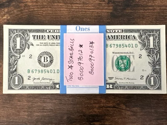 ONE STACK of $1 2017 CRISP UNC with TWO ST✯R BILLS from BEP PACK out of BRICK 3