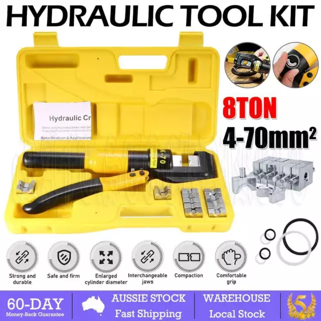 8 Ton Hydraulic Terminal Crimper Cable Wire Force Tool Kit 9 Dies 4mm-70mm New