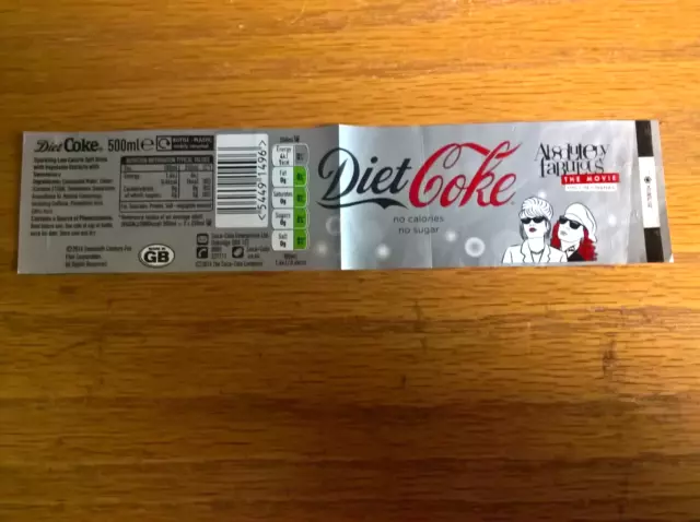 Coca Cola ephemera: Absolutely Fabulous The Movie bottle label Ab Fab Diet Coke