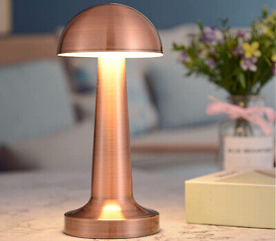 Lampada da Tavolo LED Ricaricabile Fungo Oro Rosa Satinato Touch 3Colori Dimmer
