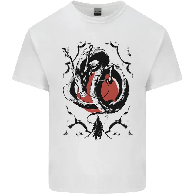 T-shirt top da uomo Samurai Warrior Dragon & Sun Fantasy MMA cotone 2
