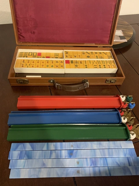 Jeu De Mah Jong Ancien Cardinal En Bakélite - 160 Tuiles, 5 Supports Et étui