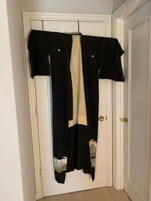 Vintage Japanese Tomesode Black Kimono Formal Robe Silk 