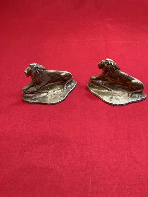 Antique Bookends 1928 Connecticut Foundry Lion Pair Sand Cast Iron Art Deco