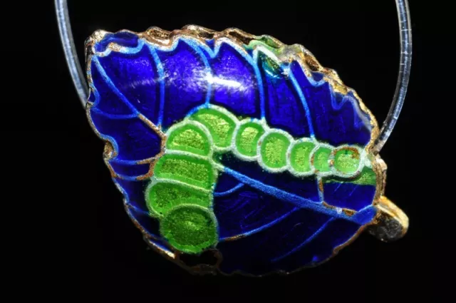 One/Asian Flair~Vintage Chinese CLOISONNE Silkworm On Mulberry Leaf Bead F0862