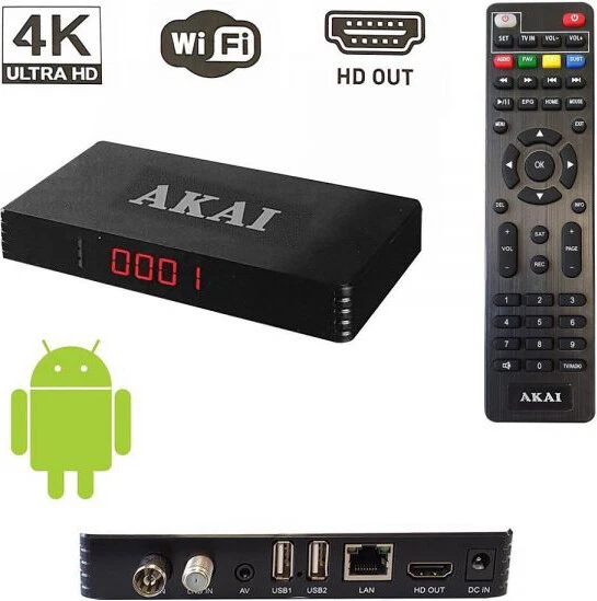 DECODER DIGITALE TERRESTRE DVB-T2 Android TV Box USB LAN Nero Akai ...