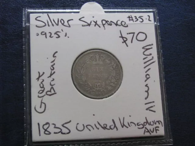 1835 Sixpence Silver Great Britain  England  William IV English Coin #35.2