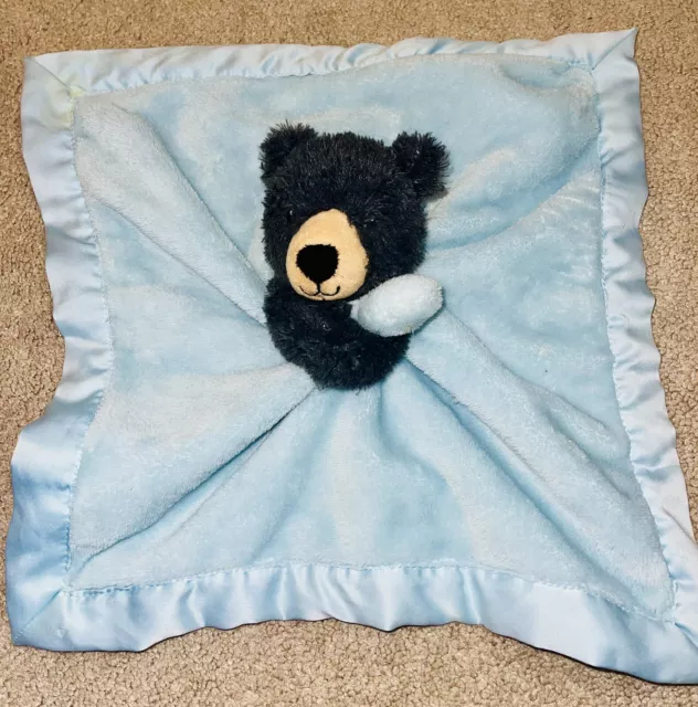 Carter's Black Dark Gray Bear Baby Blue Security Blanket Lovey Satin 14” 2018