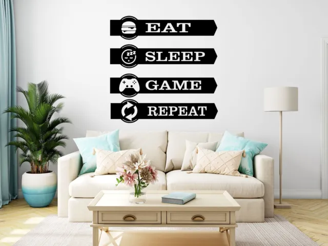 Adesivo gioco Eat Sleep da parete ripeti decalcomania gioco sala trasferimenti Xbox PS5 vinile D