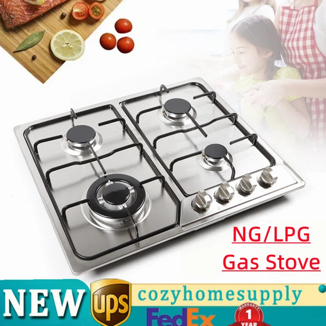 23& STAINLESS STEEL 4 Burner Builtin NG/LPG Gas Stove Natural Gas Cook