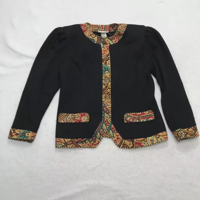 Vintage Cardigan Womens 9/10 Petite Black Jeffrey & Dara by Linda Hutley Grandma