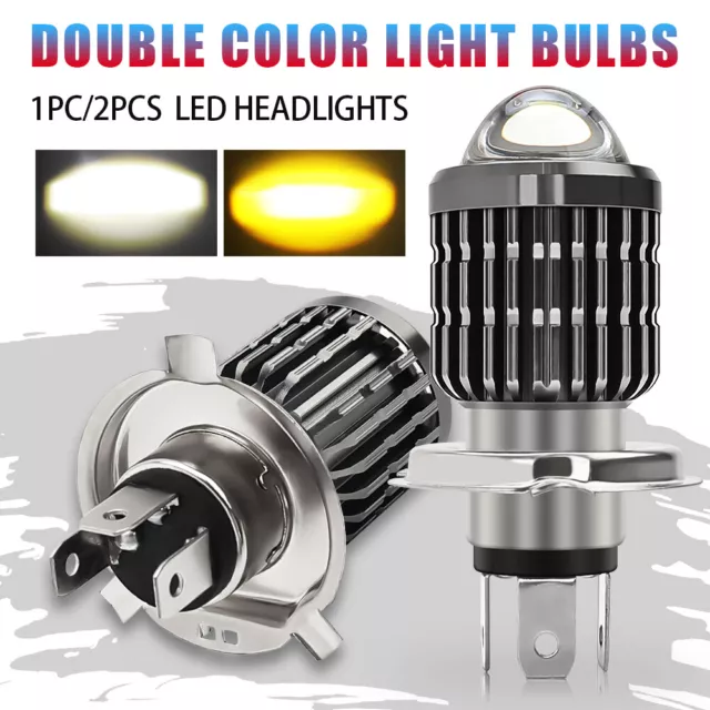 12V Motorcycle Headlight Bulb H4 LED Hi Lo Beam H6/BA20D with Lens 6000K White