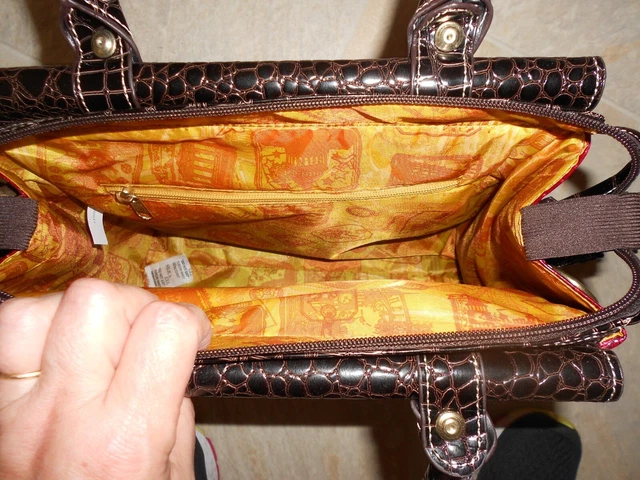 Samantha Brown Croc-Embossed Dowel Travel Bag Dark Red / Brown NWOT 3