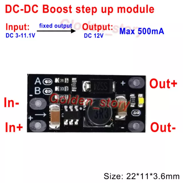 Mini DC-DC Boost Step Up Converter Voltage Regulator 3V 3.3V 3.7V 5V 9V to 12V