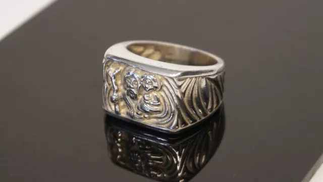 NHS Massiv 925 Art Deco Motiv Siegelring Gravur Herren Ring Silber 18,4mm