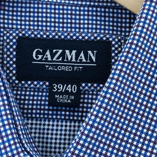 Gazman Size 39/40 Tailored Fit Button up Long Sleeve Collared Blue Small Check