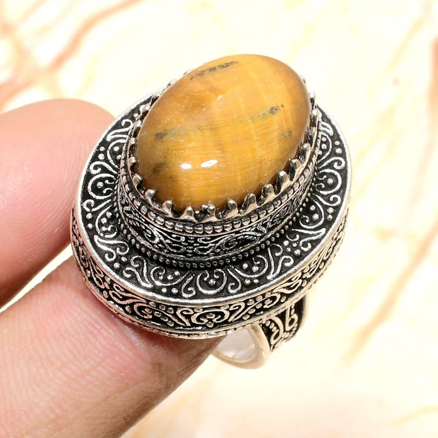 Tiger Eye Gemstone Handmade Gift Jewelry Ring Size 8 R177