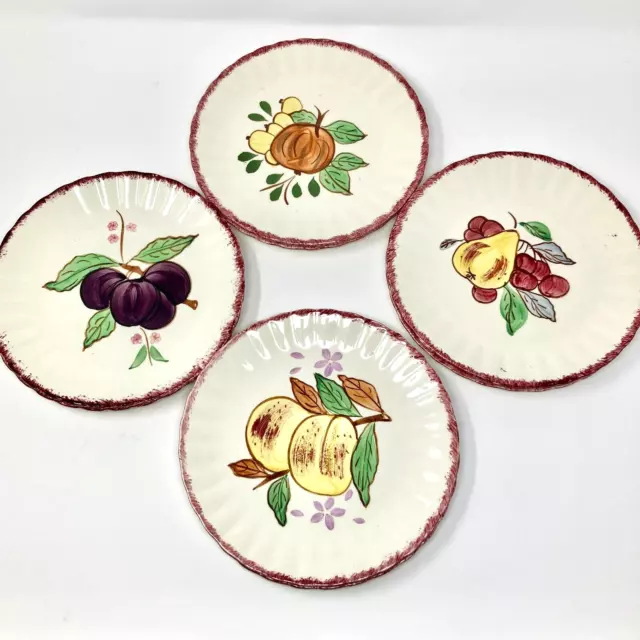 Vintage MCM Blue Ridge Southern Pottery County Fair Red Fruit Plates - Set of 4