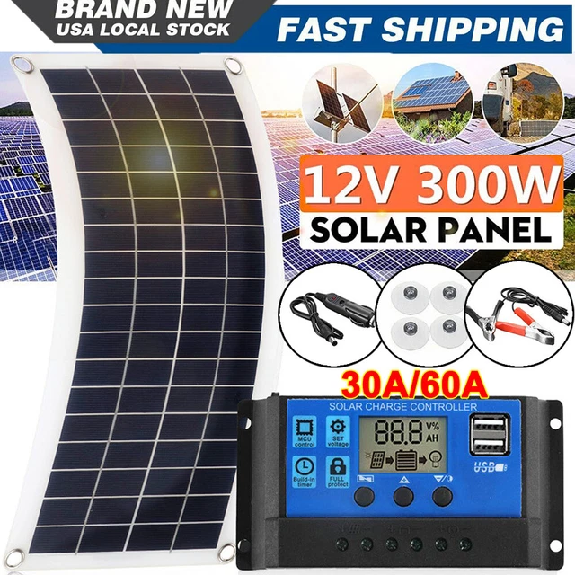 300 Watts Solar Panel Kit 60A 12V Battery Charger +Controller Caravan Boat US 300 Watts Solar Panel Kit 60A 12V Battery Charger +Controller Caravan Boat US