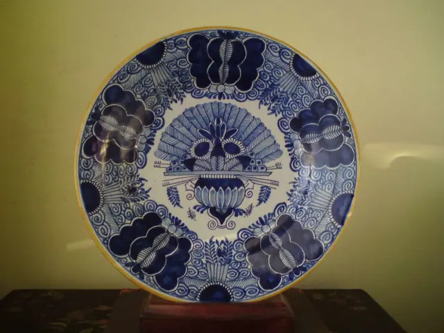 19th century Dutch Delft blue & white peacock plate signed Makkum Tichelaar