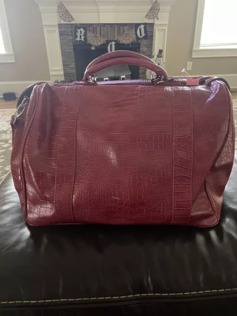 Vtg.Bath & Body Works Large Carry On Travel Bag Red Croc Embossed Faux Leather