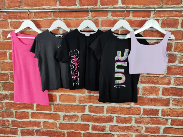Girls Bundle Age 8-9 Years Zara M&S Etc Black Graphic T-Shirts Active Top 134Cm