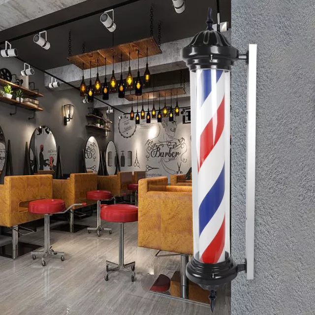 40" Barber Pole LED Light Red White Blue Stripes Rotating Metal Hair Salon Shop