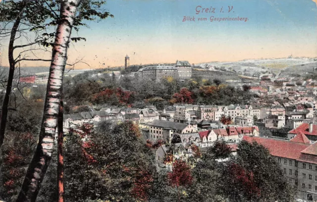 Stadtansicht Blick vom Gasparinenberg Greiz Vogtland Thüringen Postkarte AK 1913