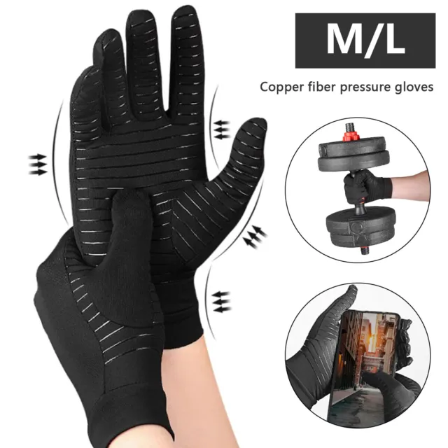 Copper Arthritis Compression Gloves Hand Support Joint Pain Relief Full Finger ◎