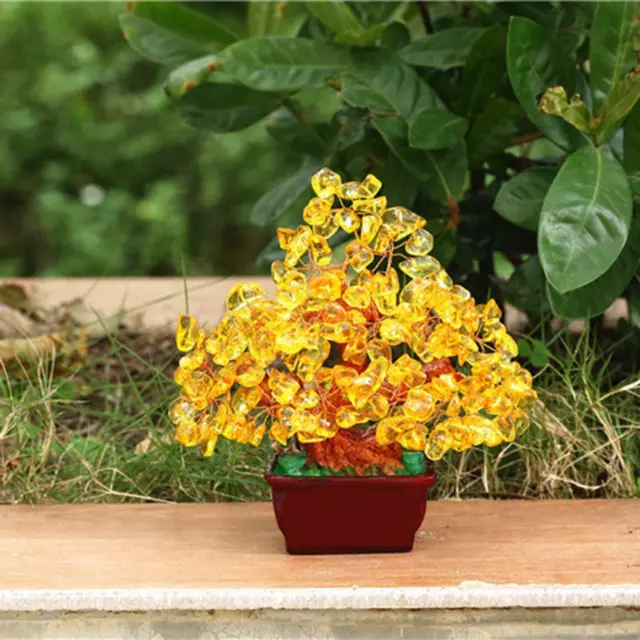 Yellow Citrine Money Tree Statue Lucky Tree Bonsai Style Feng Shui Ornament