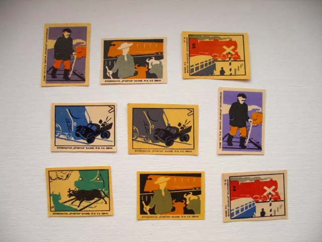 Matchbox Labels 1956 Set ( 9 ) USSR CCCP Factory " STARTAS " rare Lithuania