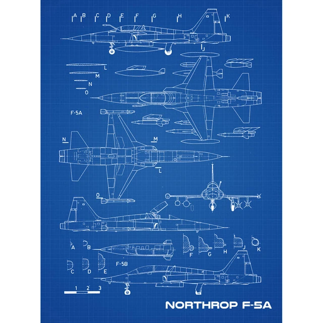 NORTHROP F5A FREEDOM Fighter US Plane Blueprint Plan Canvas Art Print