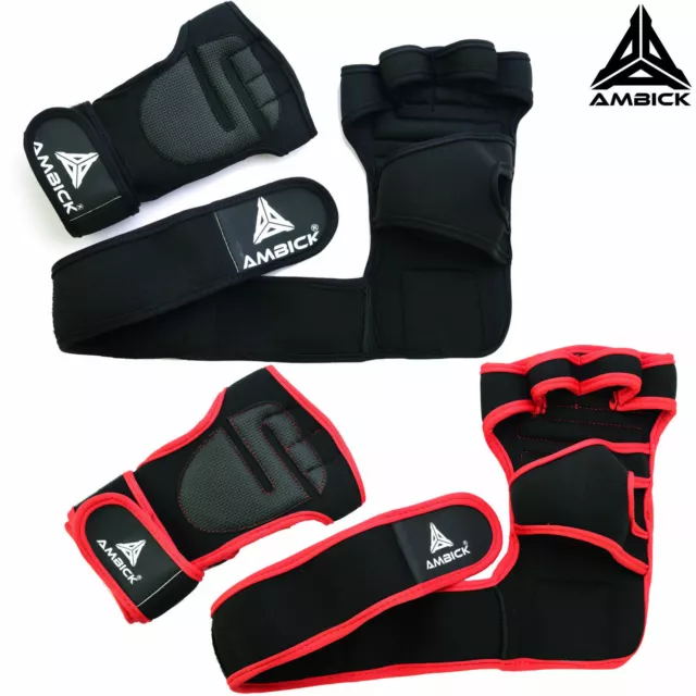 Ambick Padded Weight Lifting Grips Gym Workout Training Gloves Long Wrist Wrap