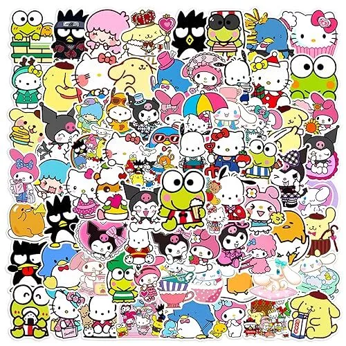 50/100Pcs Mixed Cartoon Sanrio Stickers Cute Hello Kitty Cinnamoroll Kuromi My M