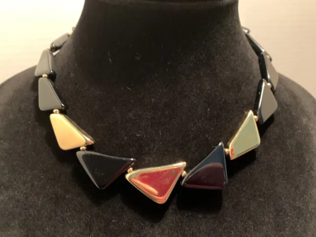 Lovely Napier Vintage Black & Gold Triangle Choker Necklace