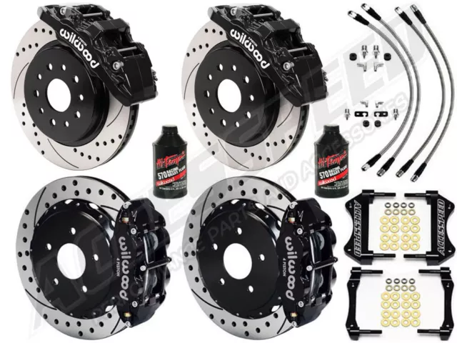 Jeep Wrangler JL Wilwood 14" Big Brake Kit F+R Combo W/Lines+Fluid Drilled Black