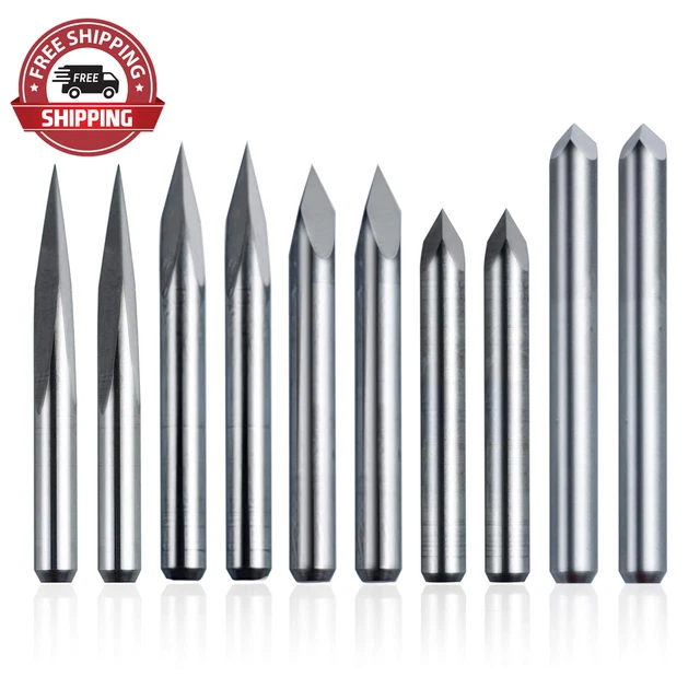 10Pcs CNC Router V Bits, 3 Edge Pyramid Engraving, 1/8" Shank CNC Milling Cutter