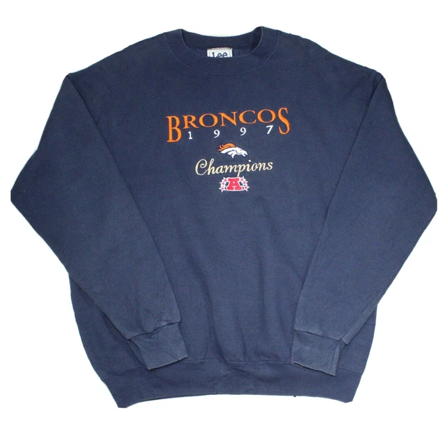 Vintage Lee Sport Sweatshirt Denver Broncos 1997 NFL USA Blue Jumper Size Large
