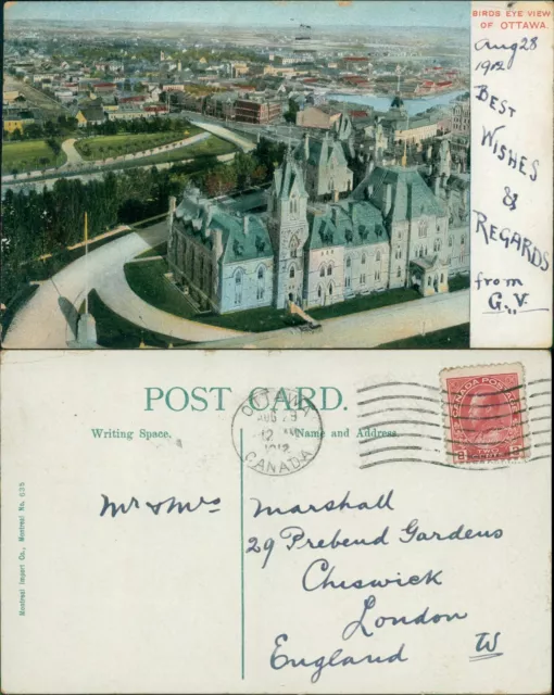 Ottawa Birds Eye View 1912 Cancel Montreal Import Co 635