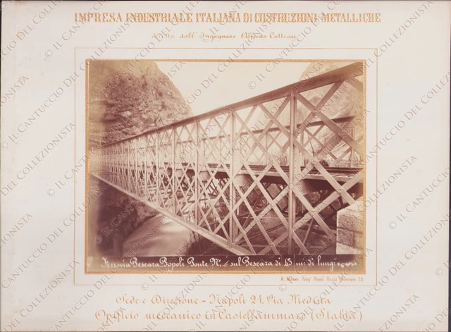 Ferrovia PESCARA POPOLI Ponte ferroviario n. 4 sul fiume Fotografia albumina