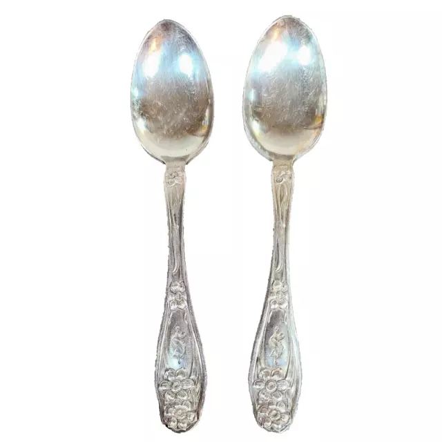 WM Rogers & Sons Antique Silverplate 2pc Spoons AA Teaspoons, Initial "S"