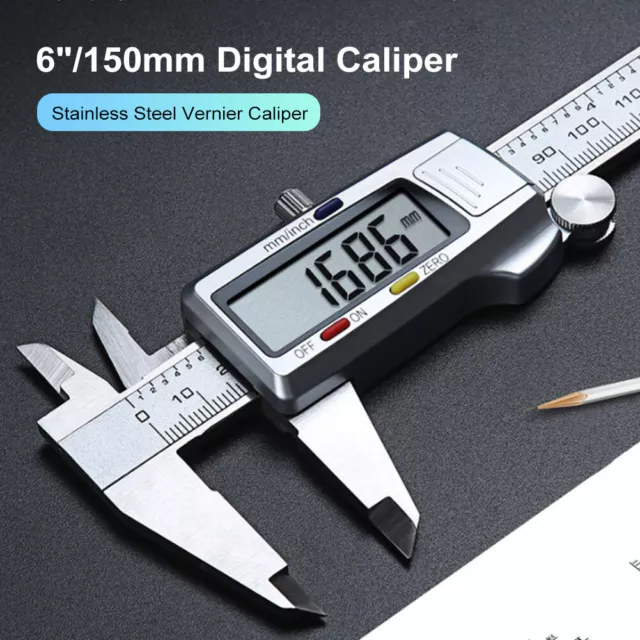 6"/150mm Digital Caliper Stainless Steel LCD Electronic Caliper Measuring Tools