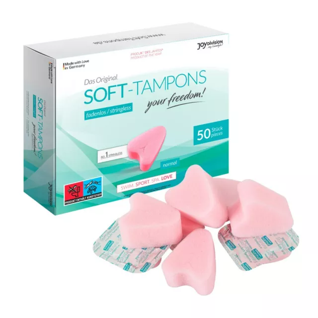 Joydivision Soft Tampons Normal 50 Stück fadenlos diskret für Sport Sex Rosa