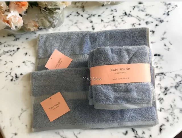 Kate Spade Light Blue Towels Set 2 Hand 4 Wash Face Cloths Bathroom Beach Home